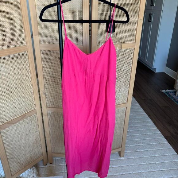 Tibi hot pink skinny strap dress new york midi slip size 12 - Picture 1 of 6
